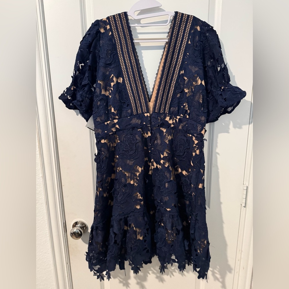 Adelyn Rae Navy Floral Lace Mini Dress - Picture 16 of 16